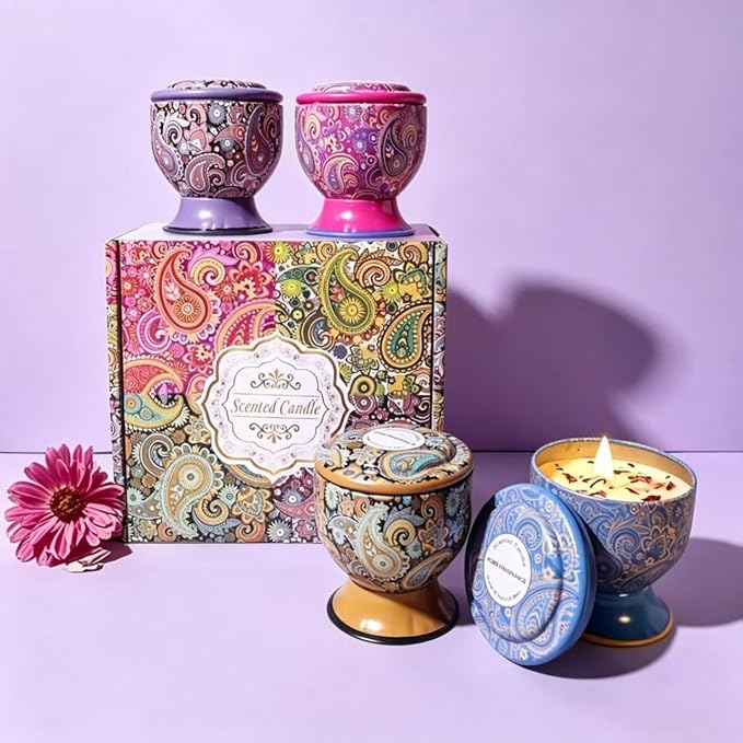 Scented Candles Gift Set of 4，Aromatherapy Candle, Aromatherapy Non Toxic Candle，Natural Soy Wax Portable Travel Tin Candle, Birthday Gifts, Gifts for Ladies/Gentleme