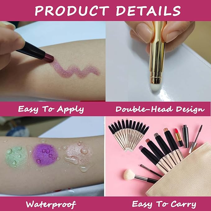 2 in 1 Eyeshadow Stick - Cream Smooth Shimmer Hot Pink Eyeshadow Pencil, Hypoallergenic Waterproof Long Lasting Multi-Dimensional Eye Shadow Highlighter Stick Makeup Eyeliner Pen (Shimmer #13)