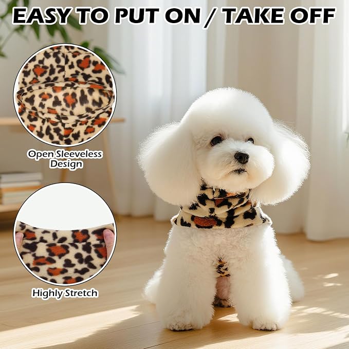 Cat Sweater Warm Fleece Pet Clothes for Cats Only | Soft Cat Vest Puppy Hoodie Coat, Fall Cold Winter Sweatshirt Pullover Clothing also for Small Dogs, Leopard Print L