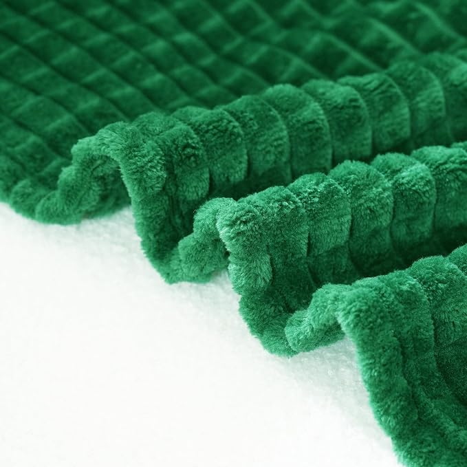Puncuntex Throw Blanket Classic Green 90"×90" with Square Grid Design | Super Soft Plush Cozy Flannel Throw Blanket Luxury for Couch Sofa Chair