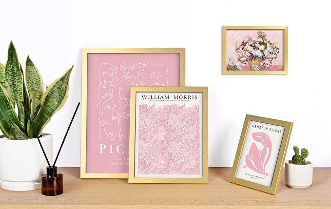 16 PCS Framed Pink Wall Art Decor, Matisse Wall Prints for Bedroom, Gallery Wall Frame Set, Minimalist Posters for Living Room Aesthetic, Collage Kit, Teen Girls Dorm Home Artwork