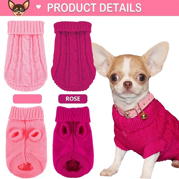 2 Pack Dog Sweaters for Small Dogs, Chihuahua Yorkie Sweater, Dog Clothes for Small Dogs, Winter Warm Pullover Clothing, Pet Cat Cold Weather Puppy Clothes Outfits M