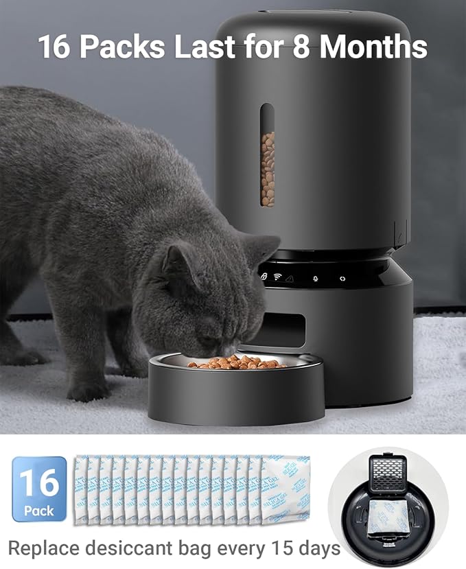 16 Packs Pet Food Desiccant Bag Compatible with PETLIBRO/PETKIT Automatic Cat Feeder, Desiccant Packs Replacement with Color Indicating for Automatic Pet Feeder(Individually Packaged)