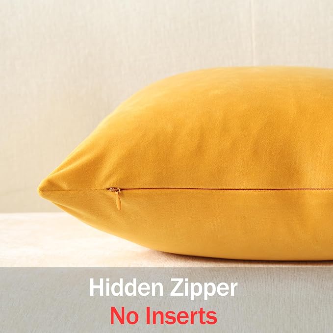 Throw Pillow Covers 22x22 Gold Yellow: Pack of 2 Cozy Soft Velvet Square Modern Luxury Decorative Throw Pillow Cases for Sofa Couch Living Room Bed Home Decor