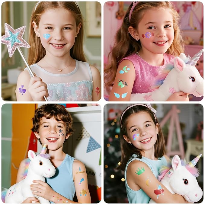 Unicorn Temporary Tattoo Markers for Kids, 8 Metallic Markers and 136+ Temporary Tattoo Stencil Designs for Christmas Favor, Cosmetic Tattoos Pens for Boys and Girls