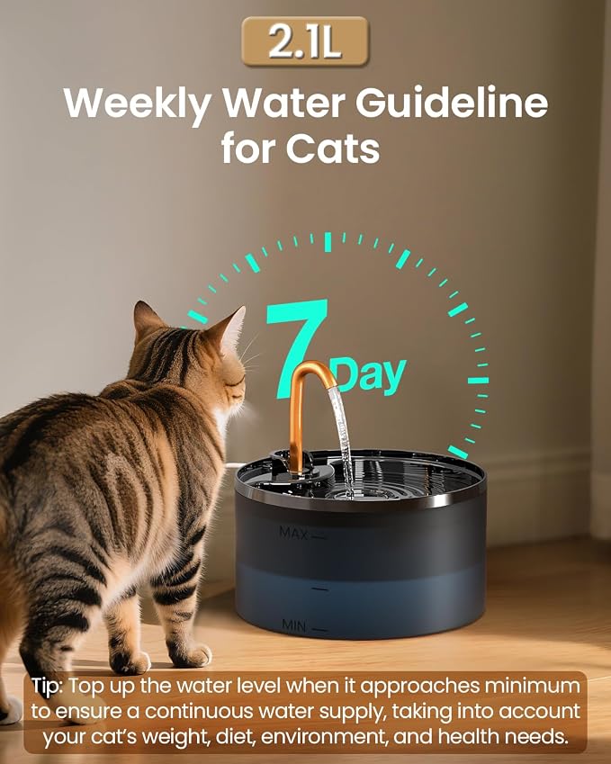 MISFANS Cat Water Fountain with 3-Pack Replaceable Filters,Copper Faucet | 71oz/2.1L Cat Fountain for Drinking, MISFANS-Designed Pump & Filter, Plastic Automatic Pet Water Fountain Bowl & Dispenser