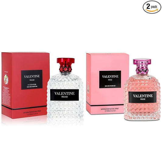 A CENTER 2PCS Perfume Set for Women - Floral Fragrance Gift Set with Vanilla,Sweet Fruity, Powdery, Woody&Musky | 3.4 Fl Oz Each Eau De Pafume(Valentine Rose&Rouge)