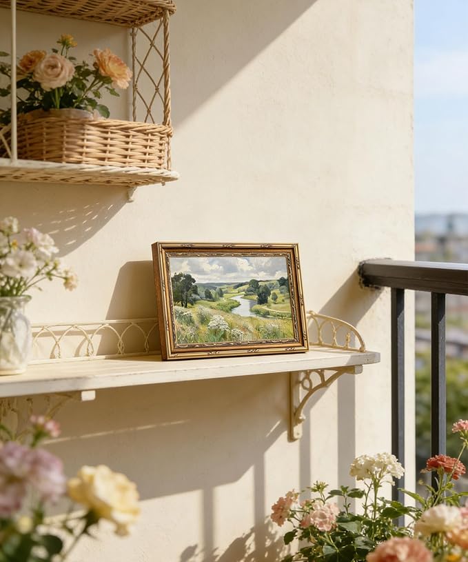 Gold Framed Wall Art Vintage Countryside River Wall Art Rustic Nature Wildflower Meadow Landscape Wall Decor Picture Farmhouses Country Cottage Poster Print Artwork for Living Room Bedroom 9x11in