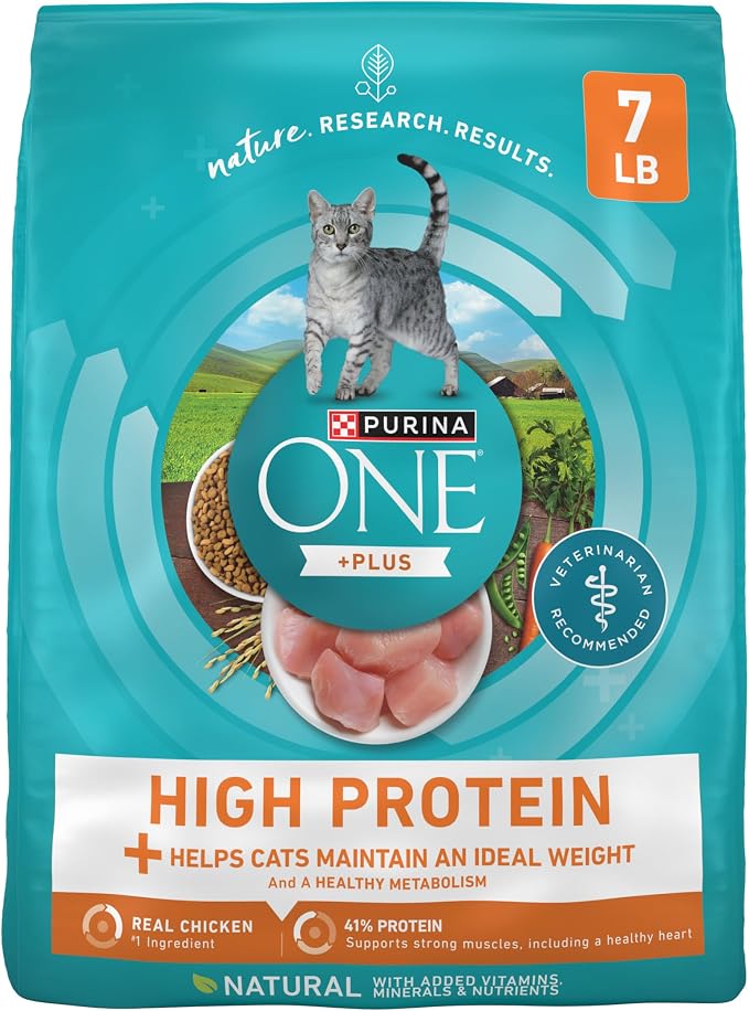 Purina ONE Healthy Weight Dry Cat Food, High Protein, 7 lb Bag | Made with real chicken and L-carnitine to help burn fat, plus antioxidants for immune support and calcium for strong teeth