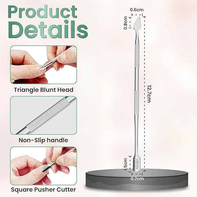 Professional Cuticle Pusher Tool - 4 Pcs Stainless Steel Dual Head Cuticle Trimmer, Spoon Shaped Nail Cleaner Tool & Nail Scraper Durable Pedicure & Manicure Tool for Fingernails & Toenails (Silver)