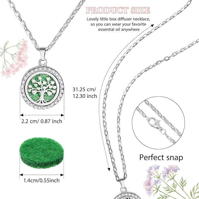 MTLEE 6 Pcs Essential Oil Diffuser Necklace Bracelet Set Stainless Steel Aromatherapy Locket Pendant Adjustable Bracelet for Women with 40 Pcs Refill Pads Assorted Colors Gift Set Christmas Birthday