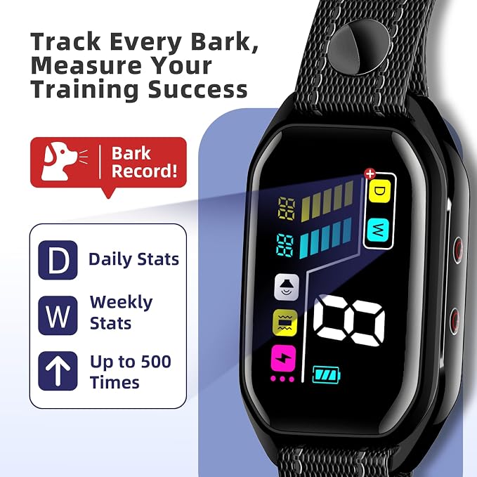 [2025 New Tech] Smart Bark Collar with Bark Tracking for Large Medium Small Dogs 8-130lbs, Rechargeable Anti Barking Training Collar with 9 Adjustable Sensitivity & 4 Shock Levels