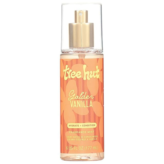 Tree Hut Golden Vanilla Hair & Body Mist, Hydrating & Alcohol-Free Body Spray, Warm Vanilla & Sandalwood Scent, Perfume Mist for Hair & Body, Everyday Fragrance Spray for Women, 6 oz