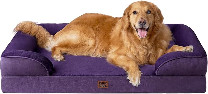 EHEYCIGA Orthopedic Extra Large Dog Bed, Waterproof Washable XL Pet Bed 44" | Non-Slip Bottom and Egg-Crate Memory Foam Big Dog Couch Bed with Washable Removable Cover, Purple, 44Inch