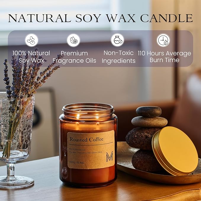 M&SENSE Roasted Coffee Scented Large Candle, 19.4oz Aromatherapy Candle for Home Fragrance, Natural Organic Soy Wax Long-Lasting for Stress Relief, Yoga, Gifting for Birthday, Housewarming