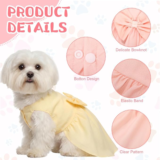 Sanwuta 8 Pieces Dog Dresses for Small Dogs Puppy Clothes Girl Dog Outfit Cute Bowknot Pet Skirt Soft Lightweight Summer Apparel for Cats Puppies Party Wedding Photo Wear