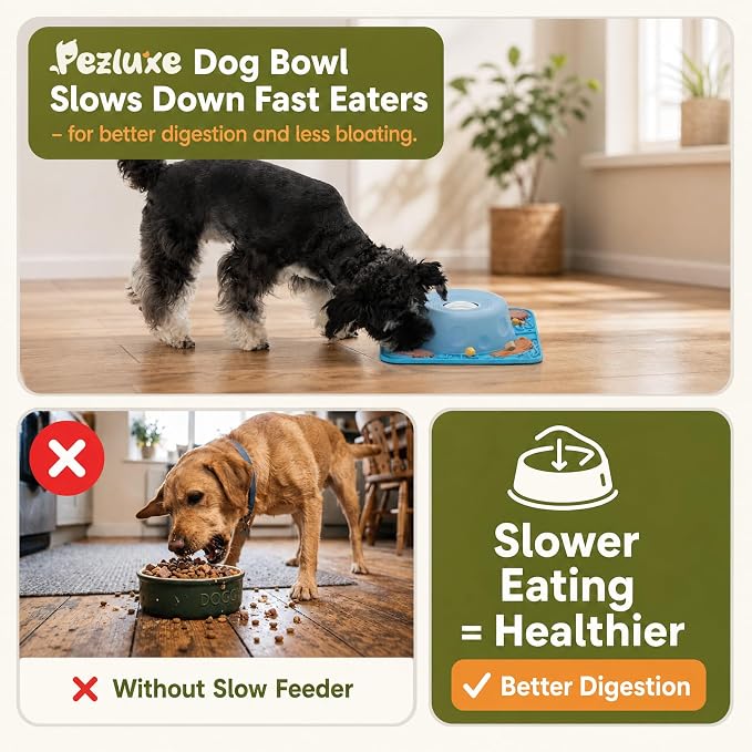 Pezluxe Slow Feeder Dog Bowls & Lick Mat,Dog Licking Bowl with Rolling Ball