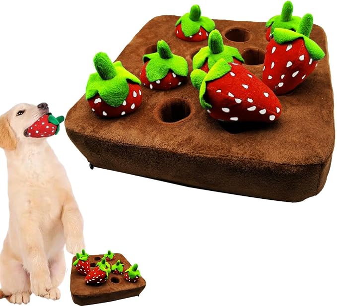 Strawberry Dog Snuffle Mat – Puzzle Feeding Toy, Interactive Game, Non-Slip Plush Chew Toys | Fun Stress Relief Activity for Puppies Adult Dogs Small Medium Large Breeds Playtime Uses