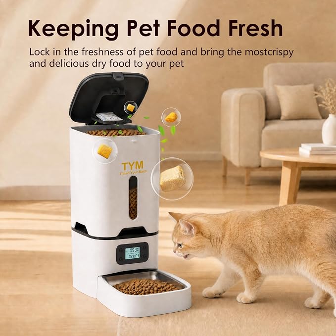 Automatic Cat Feeder 7L, 9 Meals/Day Food Dispenser for Cats Small Dog Pet | Large Capacity | NO APP | Programmable Timer | Weight / Diet Control | Stainless Steel Bowl | Fresh Food | Dual Power Supply