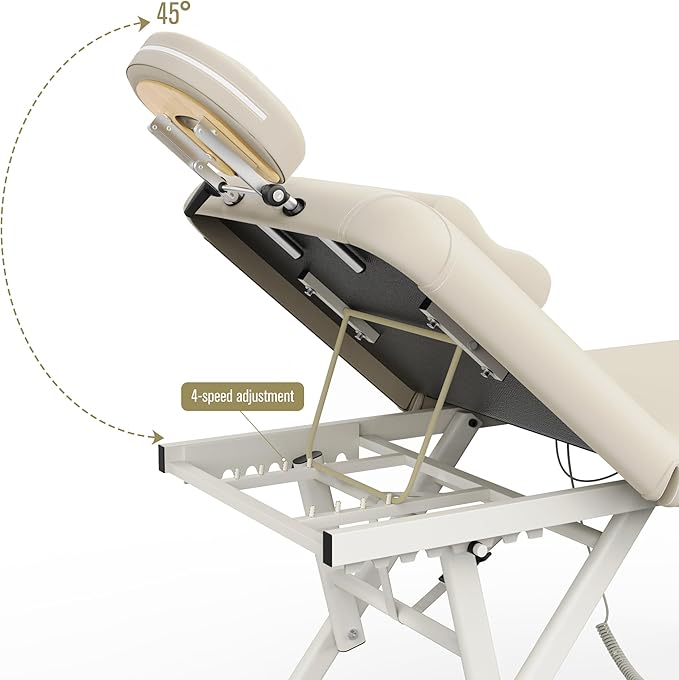Adjustable Massage Table with Face Pillow & Headrest, Silent and Easy to Adjust for Treatment Table Physical Therapy Table Spa Facial Bed - Adjustable Backrest, Electric Leg Lifting, Beige Gray