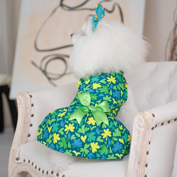 CuteBone Dog Mesh Dress St.Patrick's Day Puppy Sundress Pet Outfit Summer Fashion for Small Dogs Girl Cat Clothes