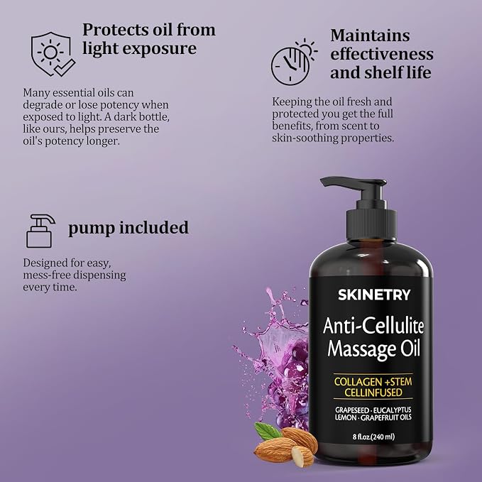 Anti Cellulite Massage Oil Nourish Your Skin & Senses – Firming Body for Smoothing Cellulite & Improving Texture. Silky, Fast-Absorbing Formula with Collagen & Stem Cell – 8 Fl Oz