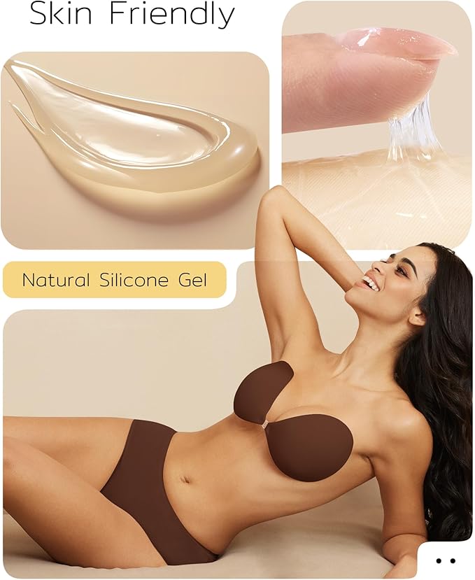 Niidor Adhesive Bra Strapless Sticky Invisible Push up Silicone Bra for Backless Dress with Reusable Nipple Covers