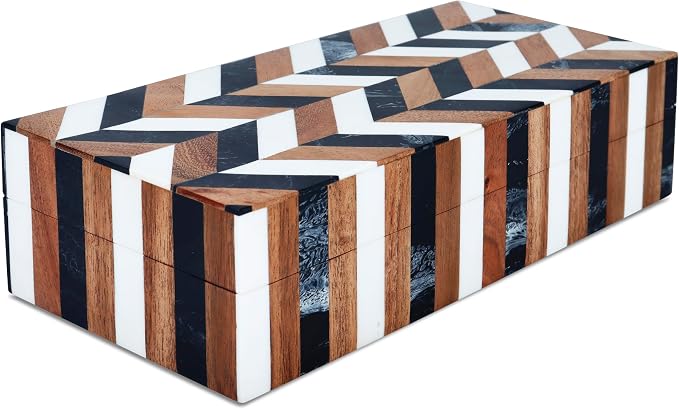 Handicrafts Home Decorative Storage Box with Lid Wooden Coffee Table Storage Box Decor Box for Living Room Styling – Natural Wood Resin Inlay Marquet Cosmo Collection- 10x4.5x2.5