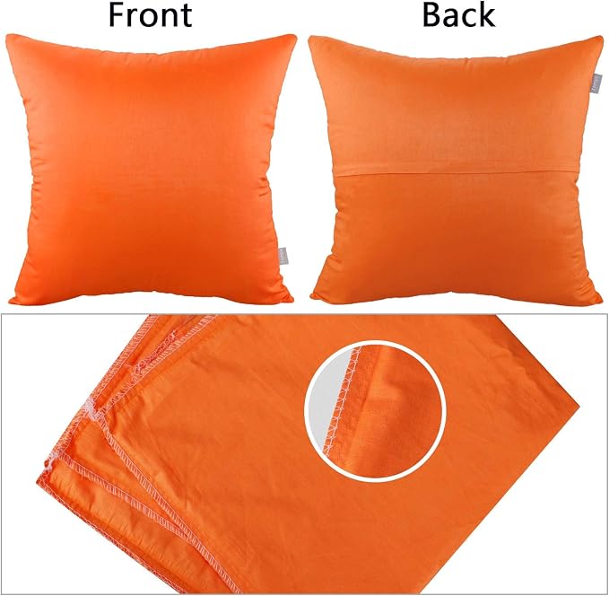 Thmyo 4-Pack 100% Cotton Comfortable Solid Decorative Throw Pillow Case Square Cushion Cover Pillowcase Sublimation Blank Pillow Covers Thanksgiving DIY Throw Pillowcase(20x20inch,Orange)