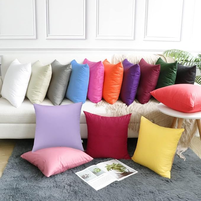 Thmyo 4-Pack 100% Cotton Comfortable Solid Decorative Throw Pillow Case Square Cushion Cover Pillowcase Sublimation Blank Pillow Covers DIY Throw Pillowcase for Sofa(18x18inch/45x45cm,Sky Blue)