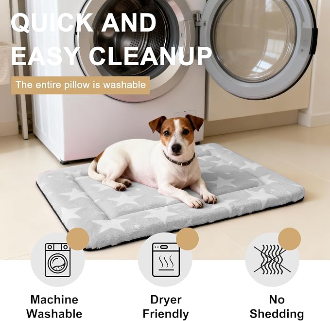Dog Bed Mat – Soft & Comfortable Dog Kennel Pad for Crate – Durable Crate Bed & Mat for Dogs & Cats – Ideal for Crate, Kennel, and Home Use (Big&Little Stars Grey, M(30"*20"*1.5"))