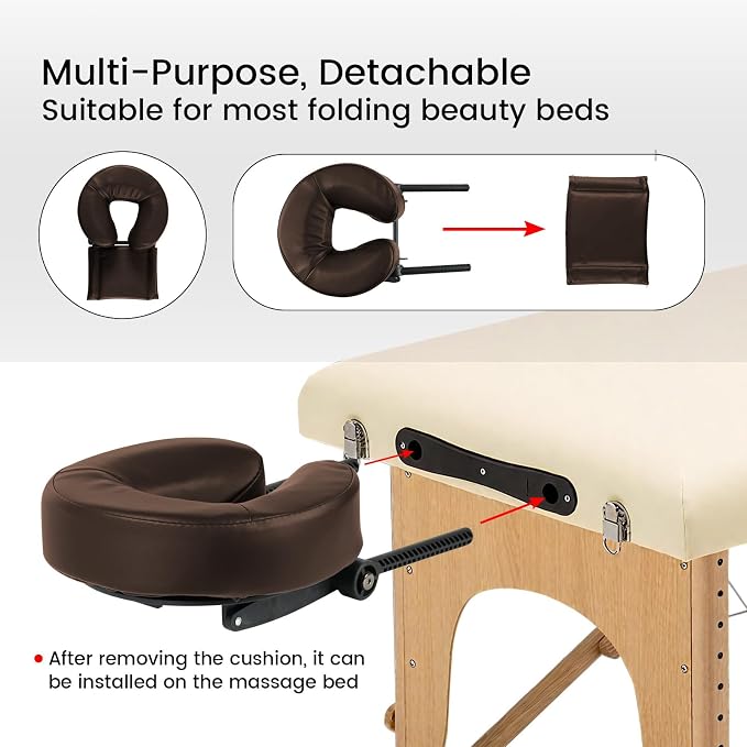 TRENDBOX Face Down Tabletop Massage Kit Adjustable Headrest Pillow - Dark Brown