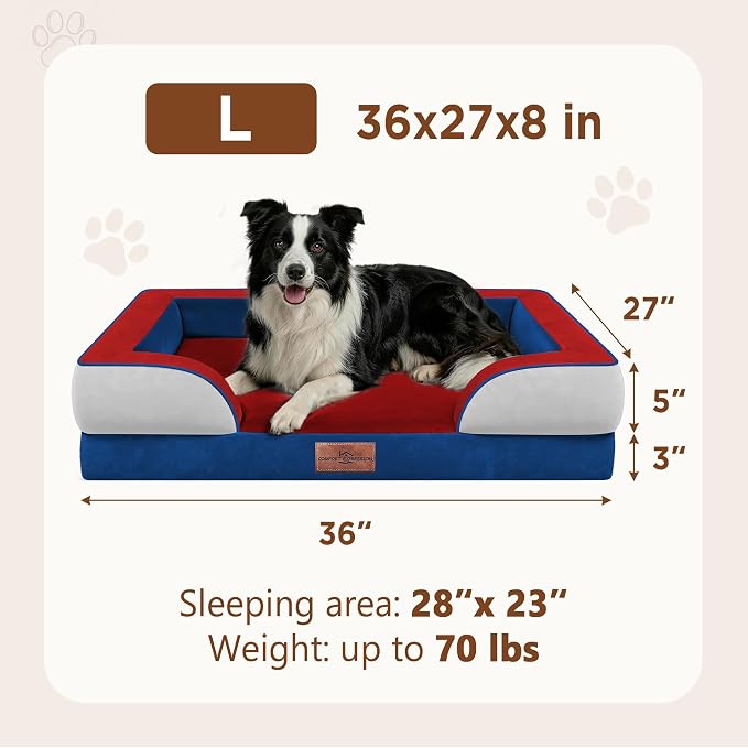 Comfort Expression Orthopedic Dog Beds for Large Sized Dog with Bolster | Waterproof Dog Couch Bed with Washable Cover & Non-Slip Bottom, Supportive Egg Crate Foam Large Pet Bed, 36x27 Inch