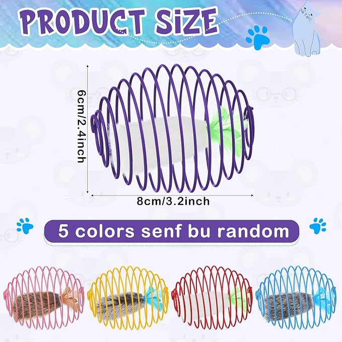 Jecery 5 Pcs Cat Toys Spring,Feathered Radish,Multicolor