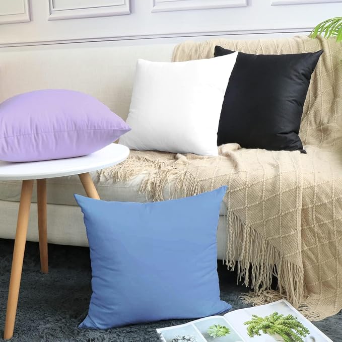 4-Pack 100% Cotton Comfortable Solid Decorative Throw Pillow Case,Thmyo Square Cushion Cover Pillowcase Sublimation Blank Pillow Covers DIY Throw Pillowcase for Sofa(16x16 inch/ 40x40cm,Sky Blue)