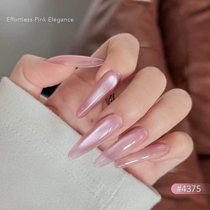 GAOY Pink Glassy Cat Eye Gel Nail Polish, 16ml Holographic Gel Polish with Magnet, Reflective Translucent UV Light Cure, 4375 Pink Jelly