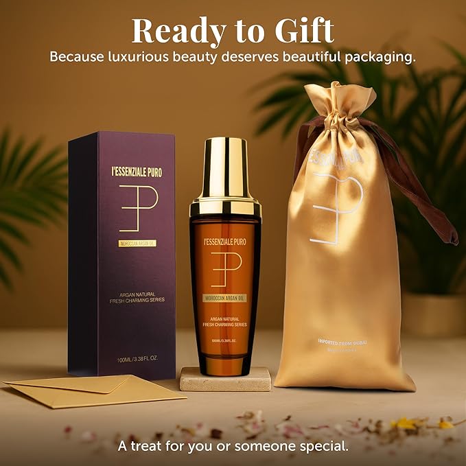 Dubai Premium Moroccan Argan Hair Oil & Body Elixir - Lightweight Treatment for Dry Damaged Hair, Split Ends - Controls Frizz, Boosts Shine, Hydrates Skin - 100 mL (3.38 Fl Oz) - (Bottle Only)