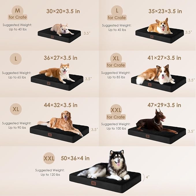 EHEYCIGA Orthopedic Dog Bed Large with Removable Washable Cover, 36IN Black | Egg Crate Foam Support, Durable Oxford fabric, Non-Slip Bottom, Machine Washable, Soft Waterproof Plush Pet Bed Mat For Crate