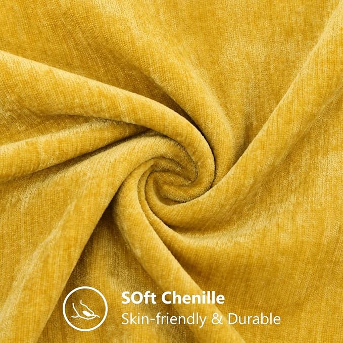decorUhome Soft Chenille Mineral Yellow Throw Pillow Covers 26X26 Set of 2 | Decorative Fall Couch Pillow Covers Solid Dyed Accent Modern Euro Sham Farmhouse Neutral Square Pillow Cases for Sofa