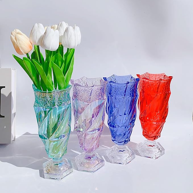 Glass Flower vase 2.4lb 9.5inch,Bohemian Style, for Centerpieces,Wedding,Home Decor Glass Vase (Sparkling Green)