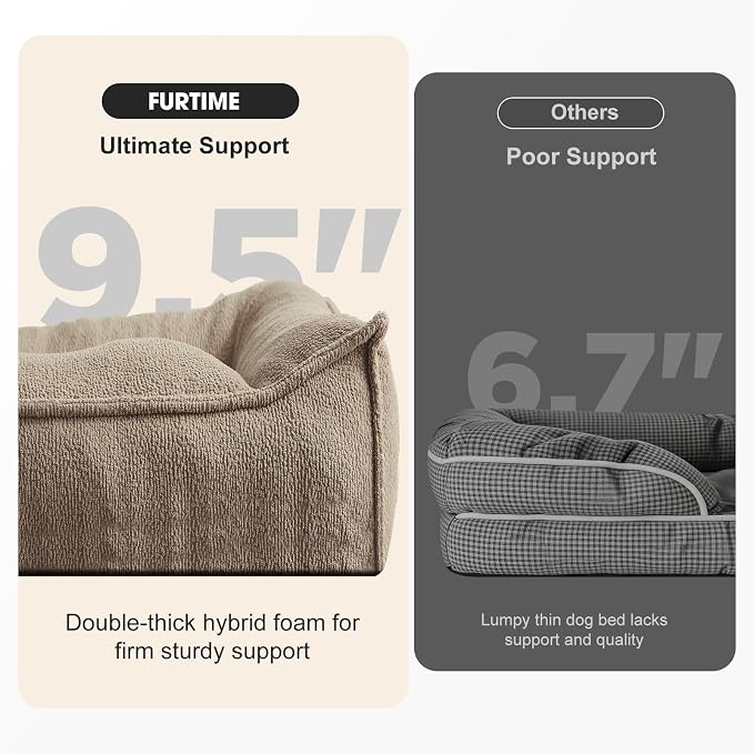 FURTIME XL Orthopedic Dog Bed Large Sized Dog, Extra Washable Dog Couch 42" | Supportive Thick Pet Sofa, Ergonomic Slant Dog Beds with Removable Cover, Ultra Soft Surface & Non-Slip Bottom, Brown