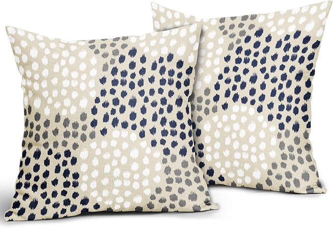 Navy White Pillow Covers 18x18 Set of 2 Boho Gray Polka Dot Throw Pillows Modern Trendy Print Decorative Outdoor Farmhouse Pillowcase Cushion Cover Linen Pillow Case Decor for Home Sofa Couch Bed