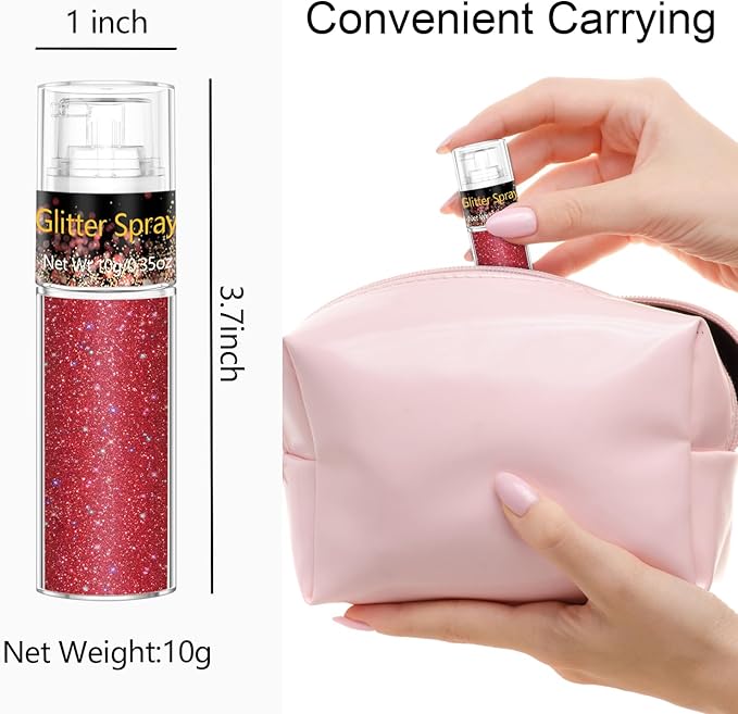 Hair and Body Glitter Spray, 1PC Glitter Hairspray Dry Powder Makeup for Clothes, Festival Rave Prom Loose Sparkle Powder,Holographic Ultra Fine Resin Glitters for Crafts (Red)