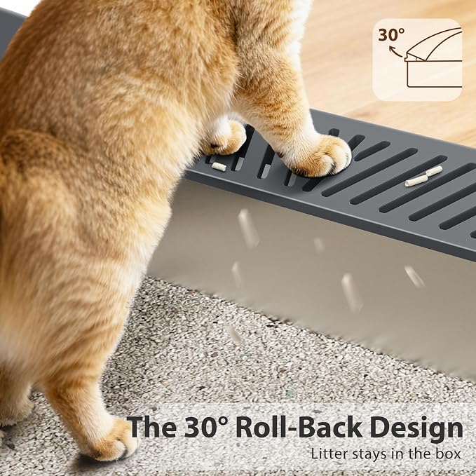 AIPERRO Stainless Steel Litter Box | Metal Litter Box with Lid for Kitty | High Sided, Low Entry for Small Cats or Injured Cats | Bunny Litter Boxes | Odor-Free & Non-Stick | Includes Litter Cat Scoop