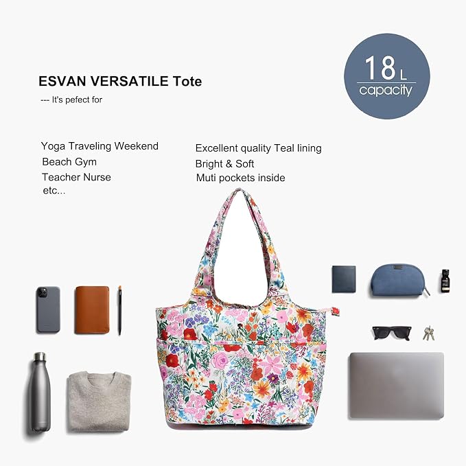 ESVAN Yoga Tote Bag Mat bag Women Shoulder Bags Carryall Tote for Travel Office Workout Gym Nurse Beach