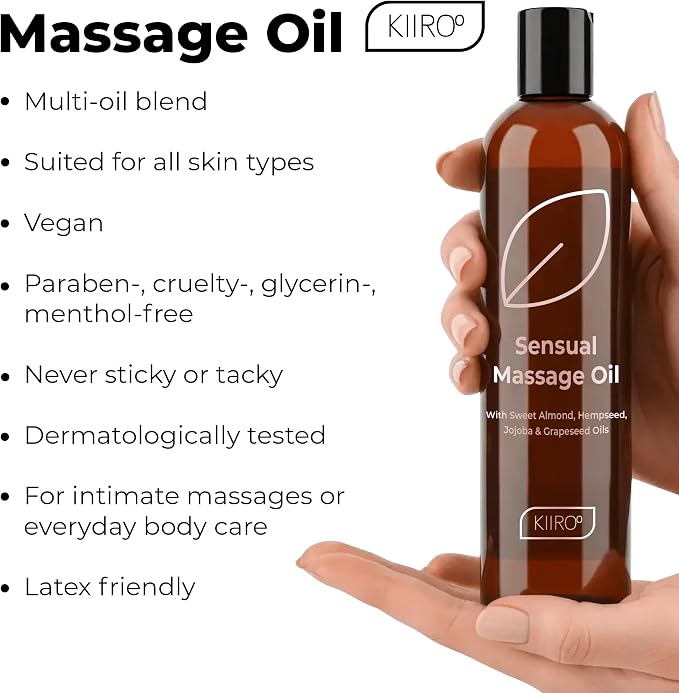 KIIROO Relaxing Massage Oil 8oz – Body Oil for Muscle Relaxation with Grapeseed & Jojoba Oil, Paraben-Free, Fast-Absorbing | Unscented Body Oil 250ml