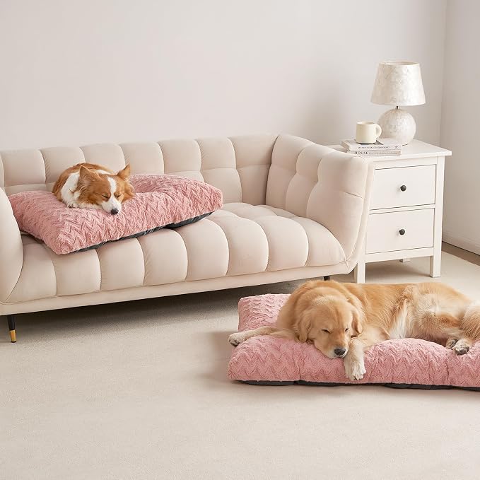 EHEYCIGA Washable Large Dog Bed for Crate, 36x27 Inch Pet Bed, Pink | Soft Dog Crate Bed, Plush and Comfy Kennel Pad, Deluxe Sleeping Mattress for Dogs Up to 55 lbs