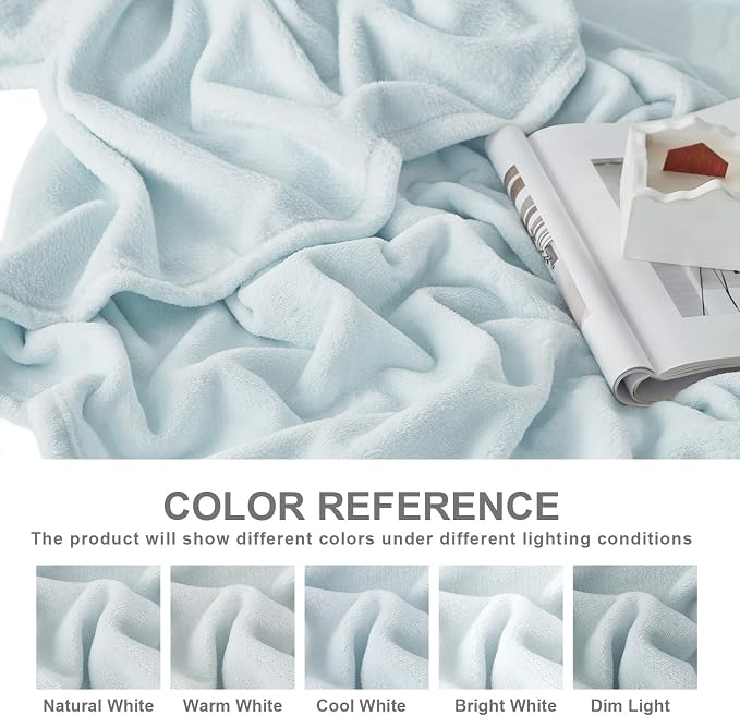 Hansleep Twin Ice Blue Fleece Blanket, Soft Flannel Bed Blanket | Fuzzy Cozy Blanket 60x80 Inches, Multi-use for Bed, Sofa, Couch, Travel, Camping, All Season Warm Lightweight Cover