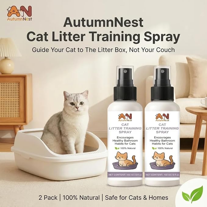 Cat Litter Training Spray, 2 Pack, 300ml Litter Box Attractant Spray | 2-pack attractant helps guide cats and kittens to the litter box during training, retraining, and new-home transitions.