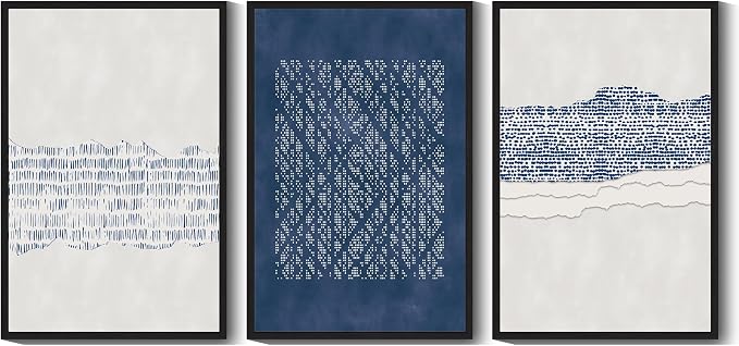 Drsoum Blue Abstract Boho Framed Wall Art Large 24x36in Minimalist Mid-Century Modern Wall Decor Geometric Artwork Kitchen Dining Room Black Framed
